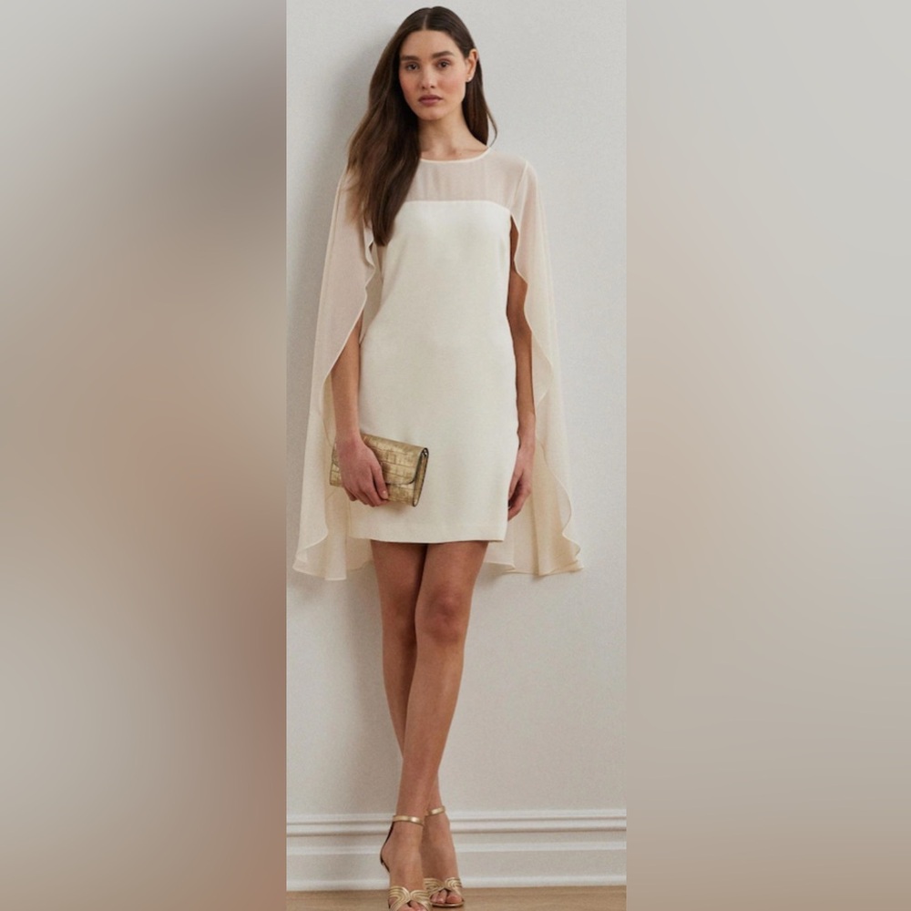 Lauren Ralph Lauren Cape Georgette Cocktail Dress in the color "Mascarpone Cream